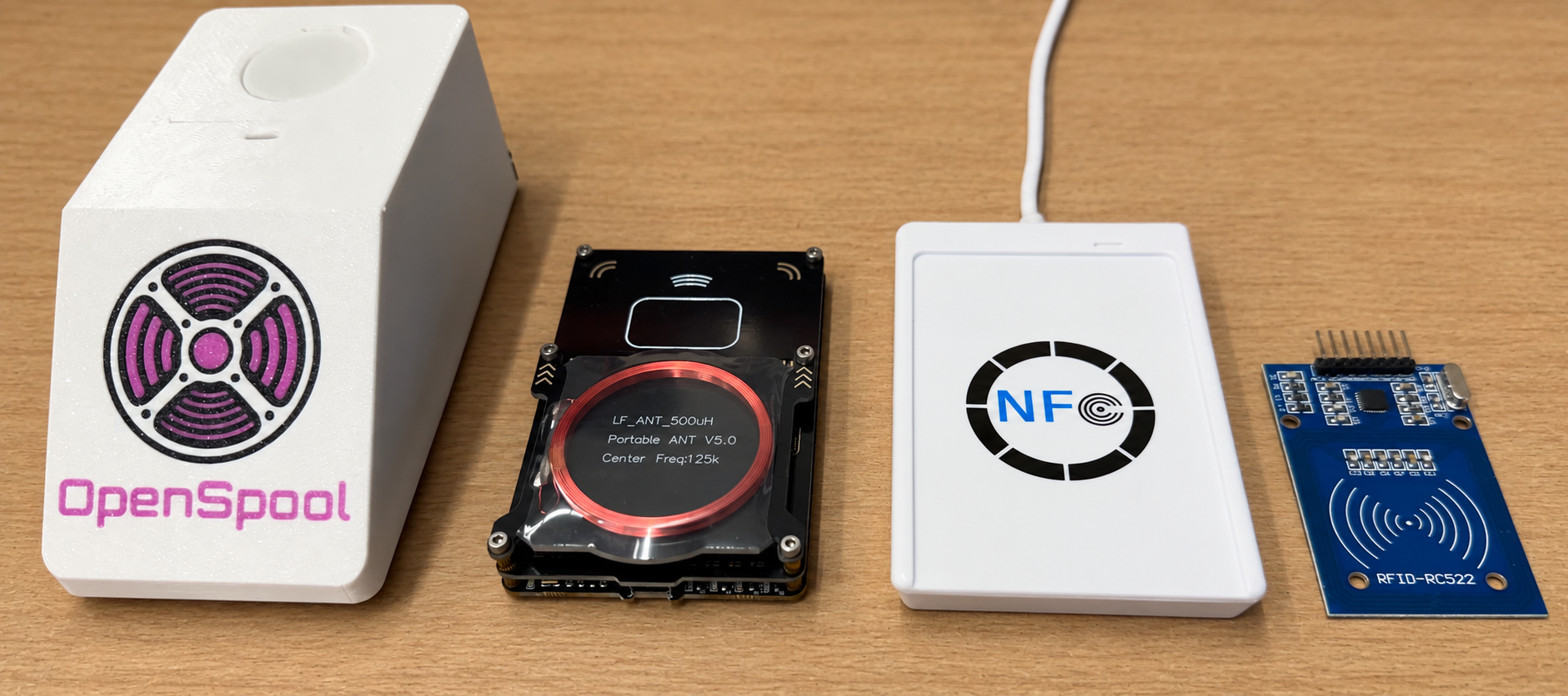 Examples of NFC and RFID readers that can work with filament tags